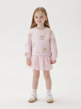 Young Girls Baby Sweet Butterfly Print Patchwork Hem Round Neck Long Sleeve Casual Dress Hoodie Dress, Autumn